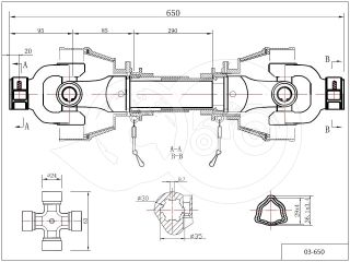 PTO drive shaft complete 20HP (15kW), 650mm, tractor (2)