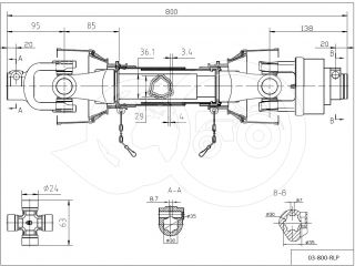 PTO drive shaft complete 20HP (15kW), 800mm, freewheeling, tractor (3)