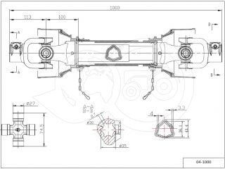 PTO drive shaft complete 34HP (25kW), 1000mm, tractor (2)
