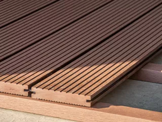 WPC terrace decking, dark reddish brown (