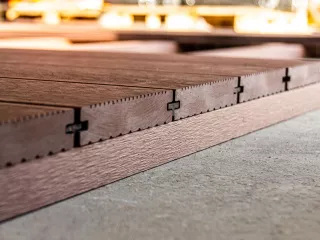 WPC terrace decking, dark reddish brown (