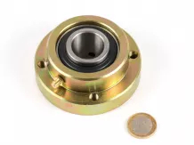 Bearing with housing for cutting height adjusting roller of EFGC flail mowers